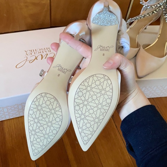 7.5 Jaylah champagne satin heels with rhinestones - Picture 3 of 5